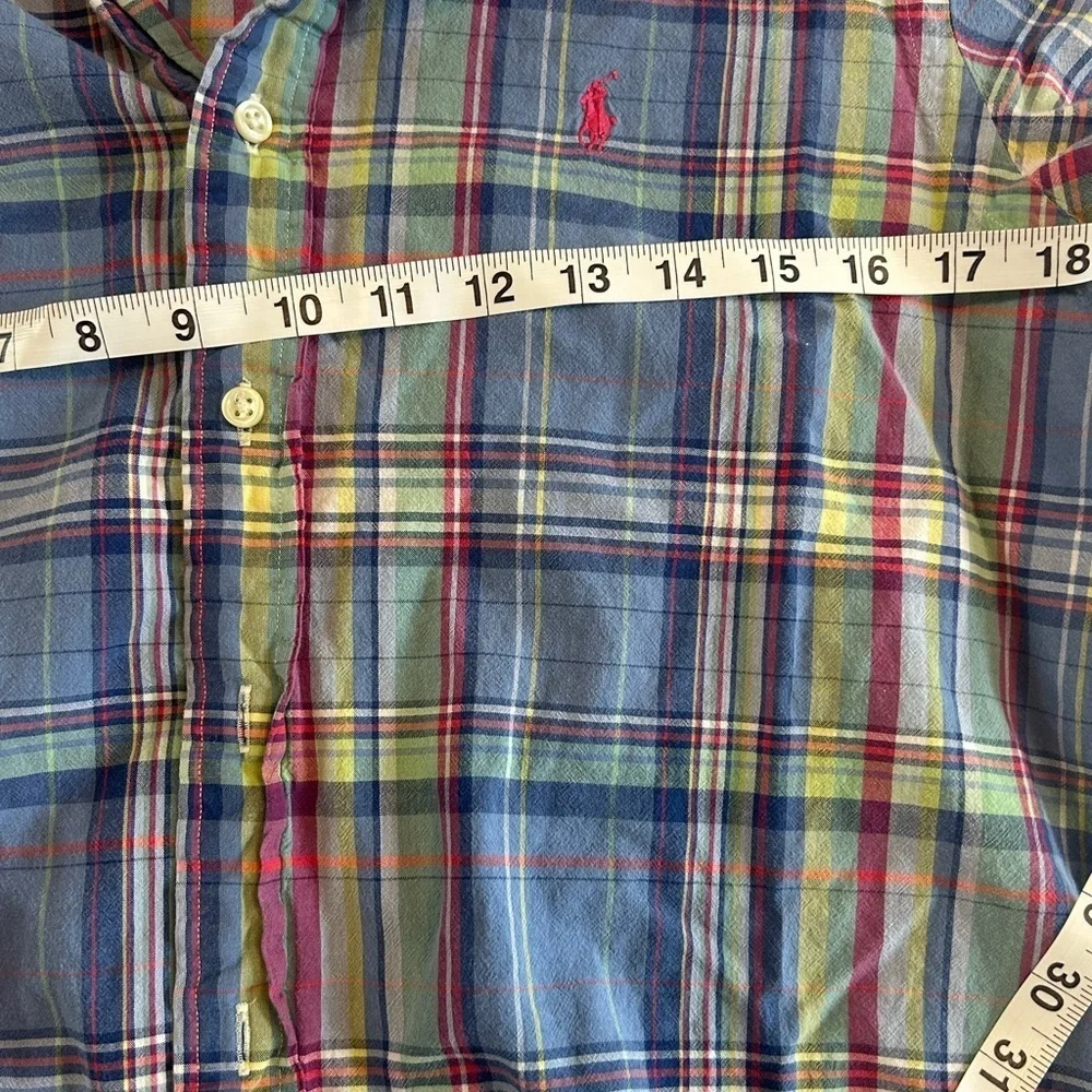 Polo Ralph Lauren Mens Short Sleeve Shirt Classic Fit Pony Logo Blue Plaid M